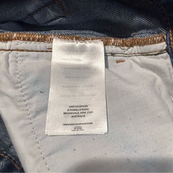 ONE TEASPOON Sz 26 Denim Midi Skirt with Colourful Accent Stripes Slit Raw Hem - Picture 10 of 13